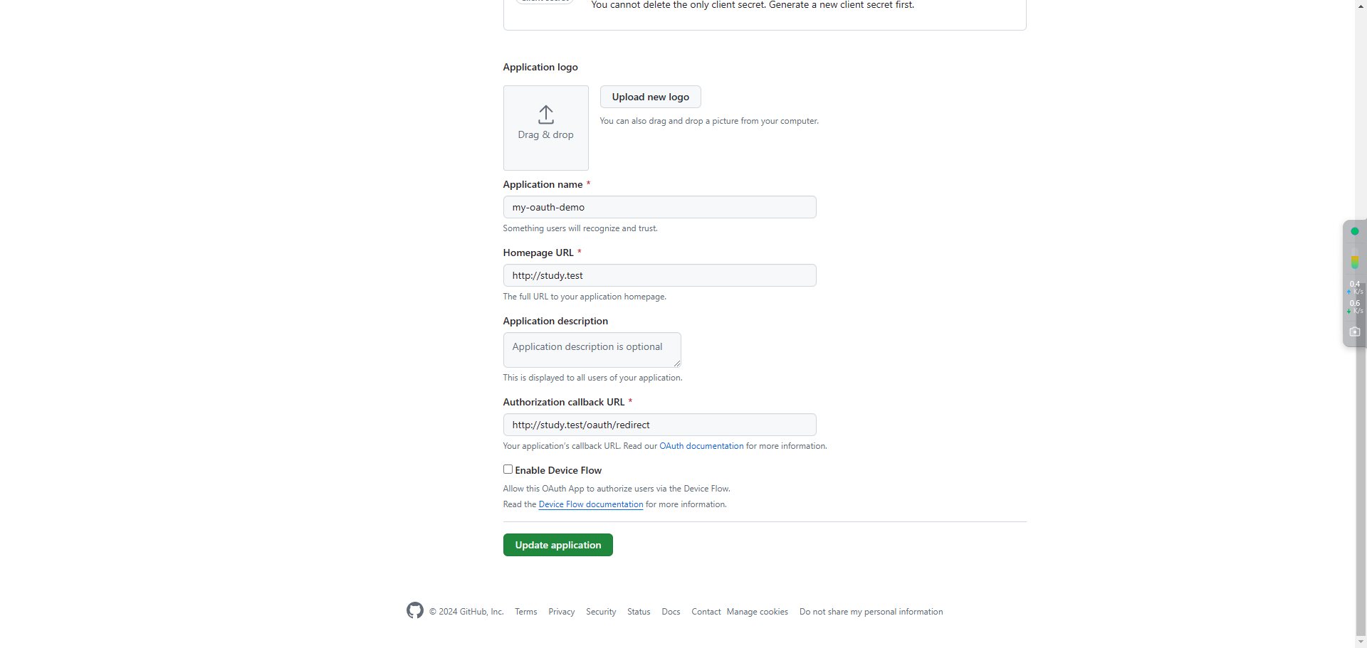 alt 填写注册新的 OAuth 应用程序
